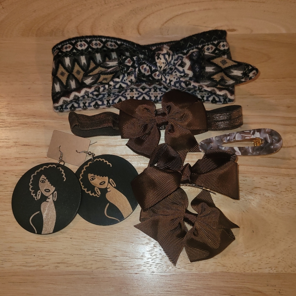 Brown hair 6 piece accessory bundle with earrings